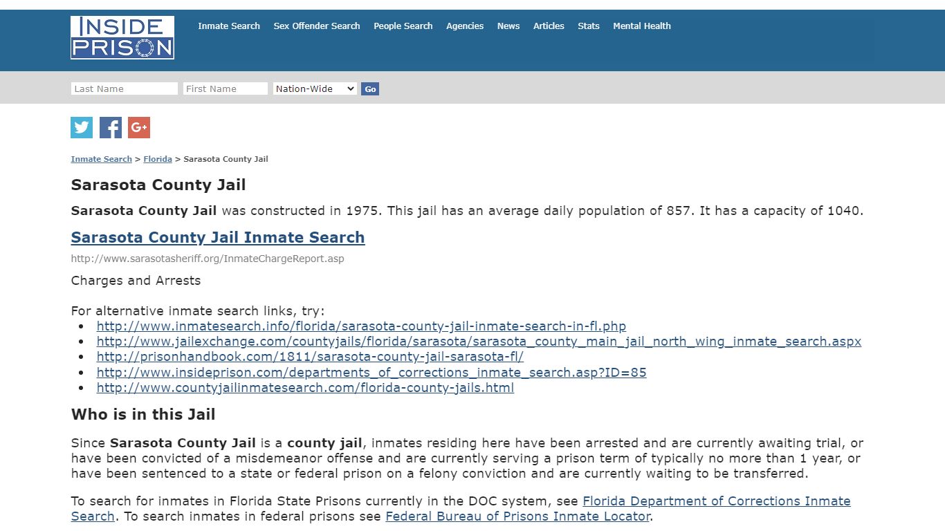 Sarasota County Jail - Florida - Inmate Search - Inside Prison